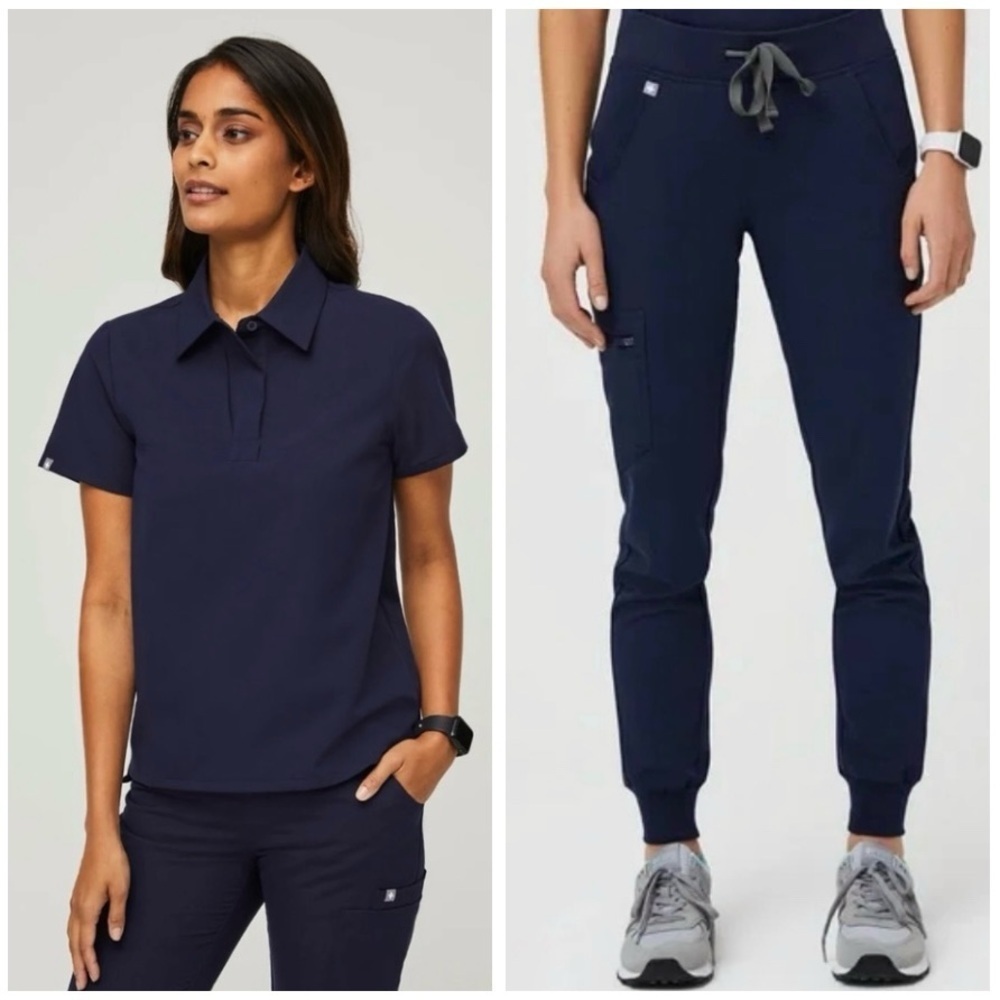 Figs Navy Scrub Set Limited Edition Nala Short Sleeve Polo Zamora Pants S / XST